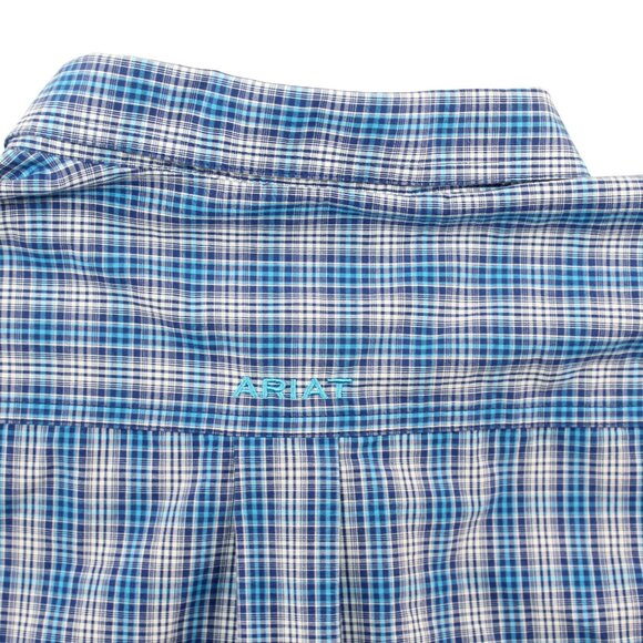 Ariat Pro Series 2XL Fitted Long Sleeve Blue Checkered Cowboy Western Shirt - Picture 11 of 12